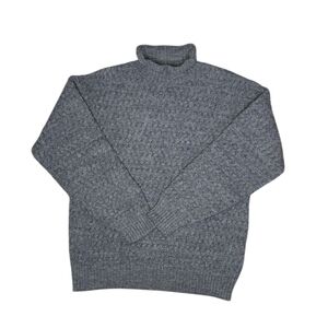 Vintage‎ Gray Wool Mock Neck Sweater Chunky Marled Knit, Cozy Cabin Style Size M